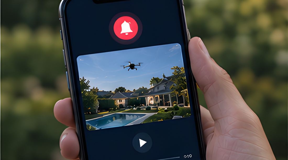 Cellphone showing a drone alert with a video clip